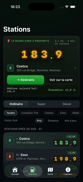 L'application iPhone : stations à proximité avec le meilleur prix affiché